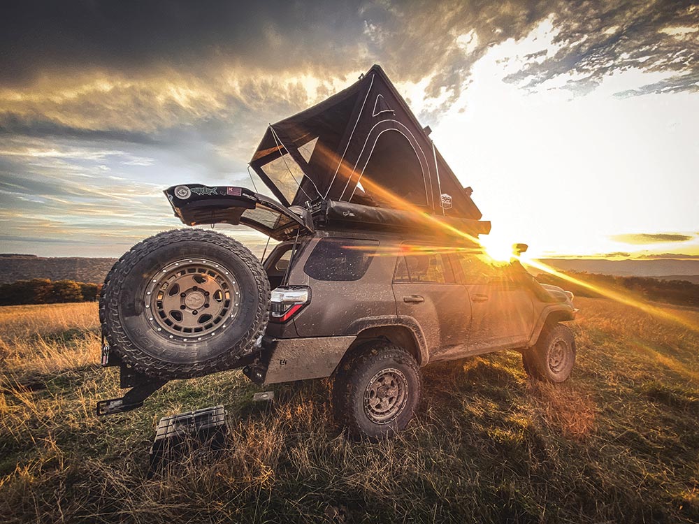 4Runner with rooftop tent set up
