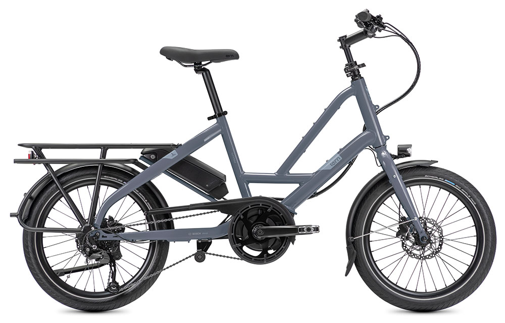The Quick Haul E-Bike in blue/gray color on a white background.