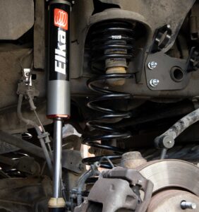 Elka shock installed on Tacoma underbody.