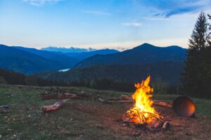 Eco-friendly practices include burning wood for your campfire.
