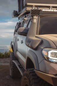 A side shot of the Tacoma gives a close look at the snorkel and headlights.