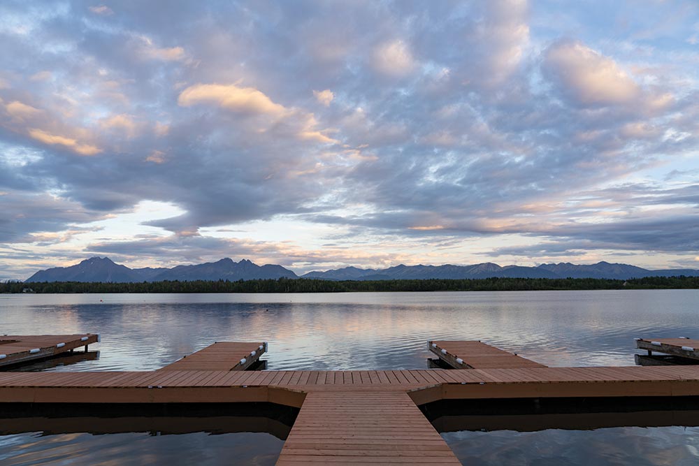 Docks before a mountain in Alaska