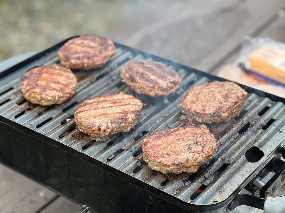Burgers on the grill.