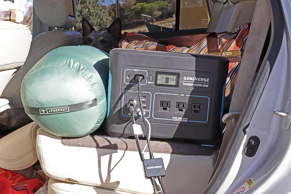 Geneverse Solar generator in the back of a car set-up