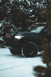 Truck on snowy drive