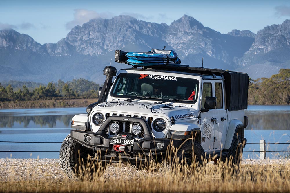 Rubicon in Tasmania with mountains in the background