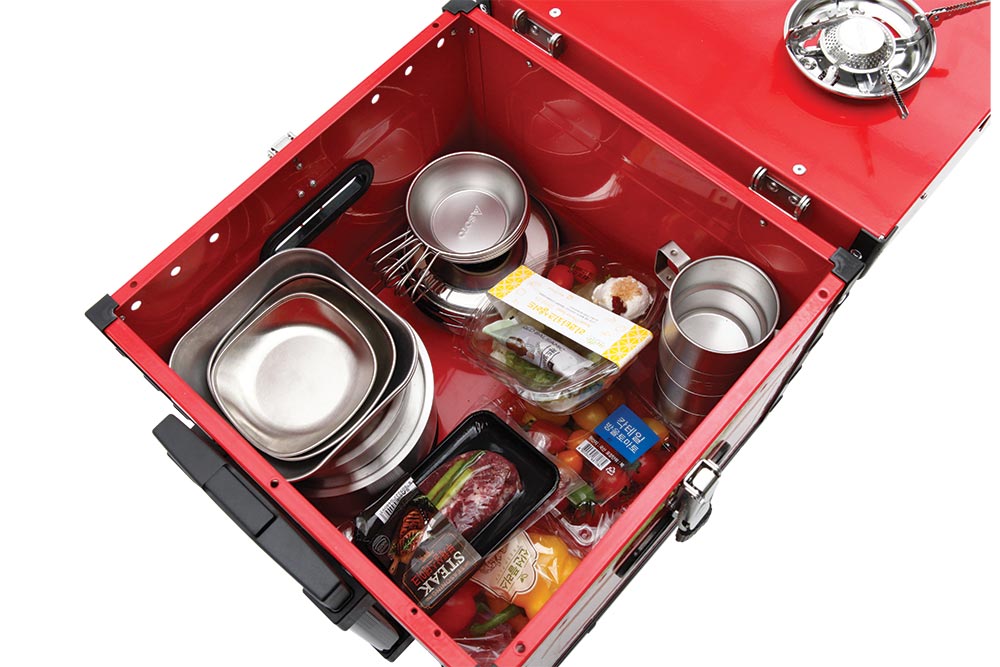When unfolded, the interior of the Aioks is a storage container for dishes, food, and more.