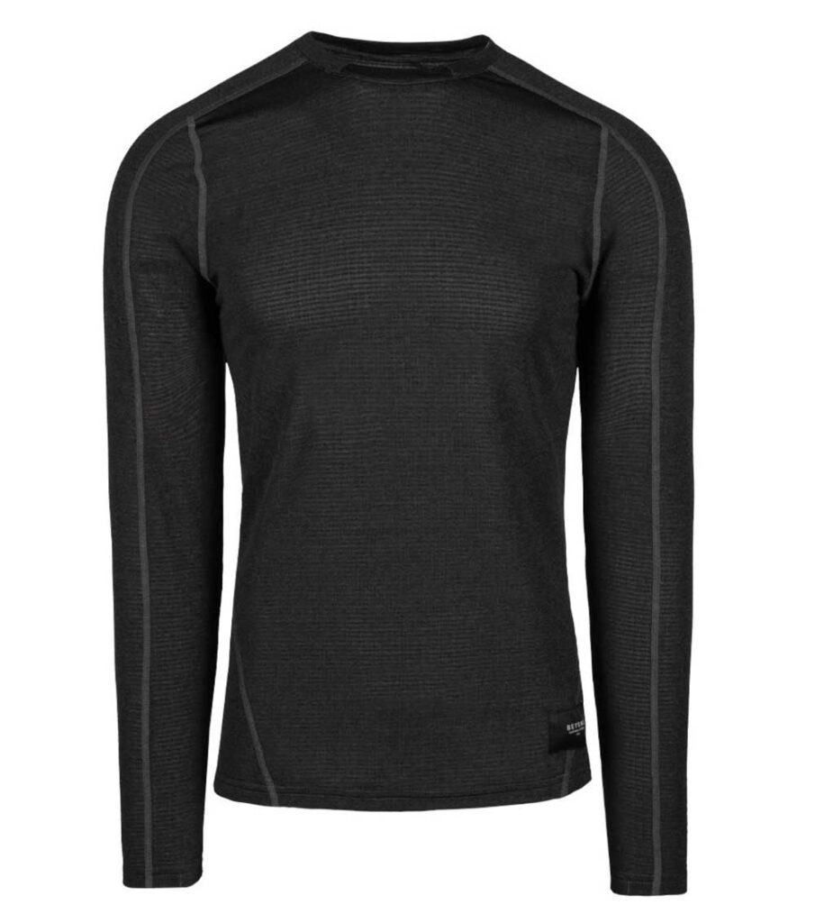 The black long sleeve thermal shirt on a white background.