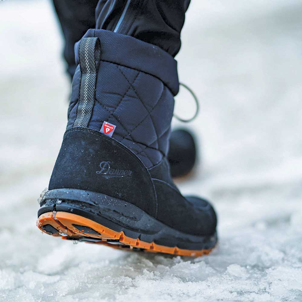 With orange soles and black fabric uppers, these boots retain traction across winter snow with ease.