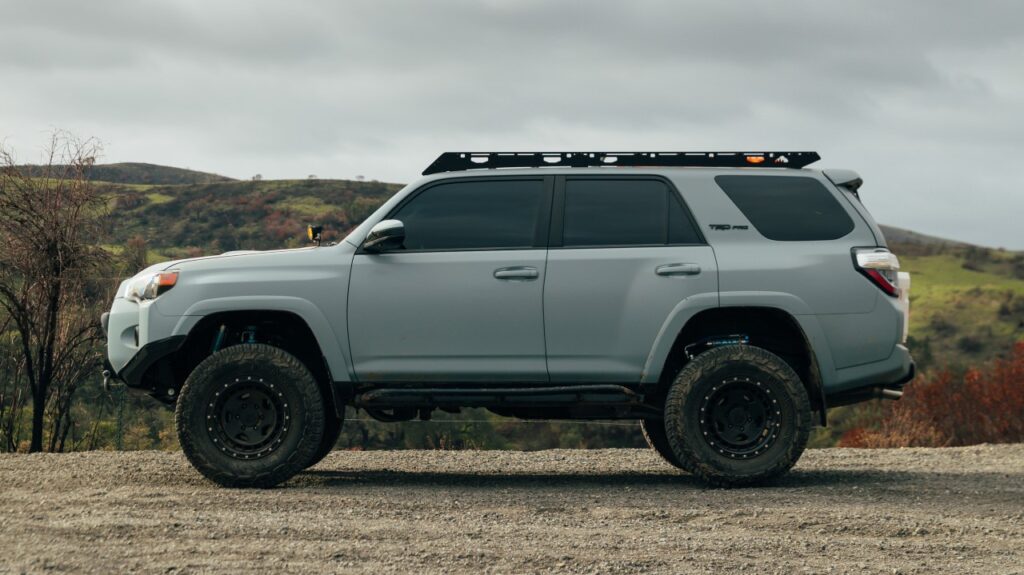 Gray 4Runner with black roof rack by Sherpa Equipment