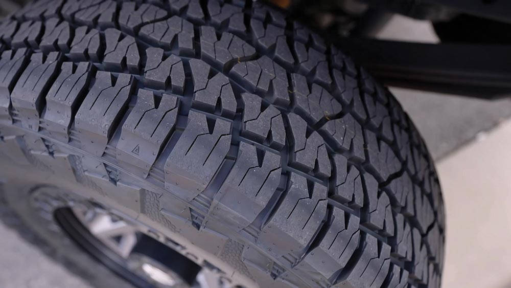 A closeup look at the tread of the Nexen Roadian ATX tire.
