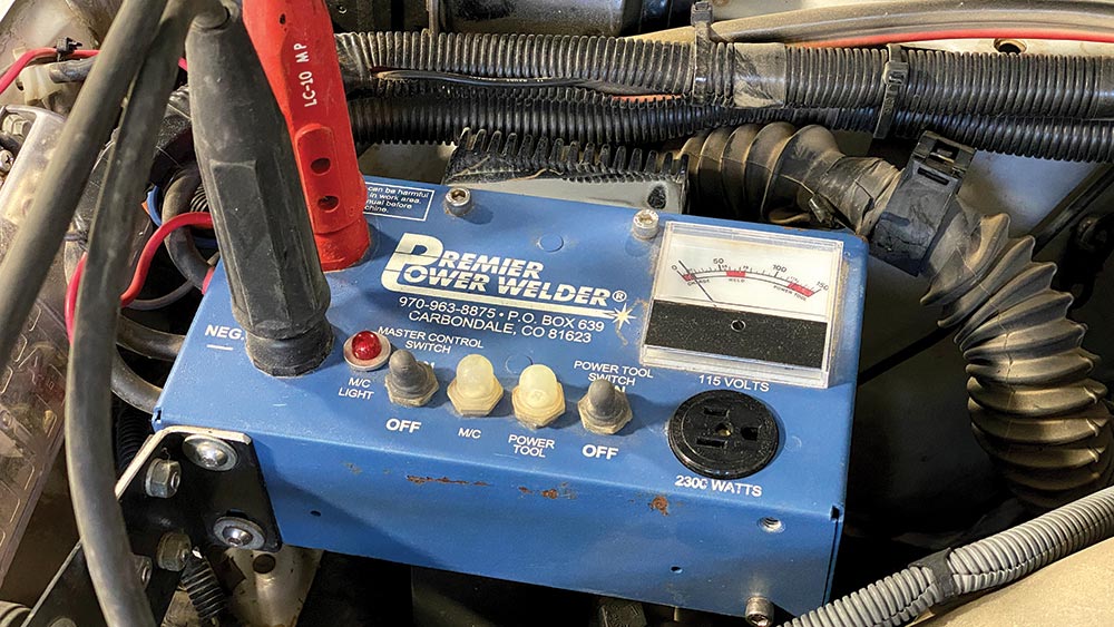 The author's Premier Power Welder, small blue box with several different electrical outputs. 