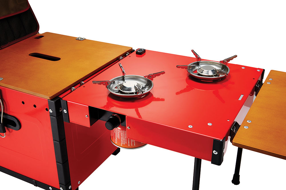 Unfolded Aioks' stove panel with two burners.