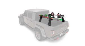 A grayed out graphic of a truck with the rack holding skis.