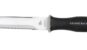 A fixed blade silver knife with black handle