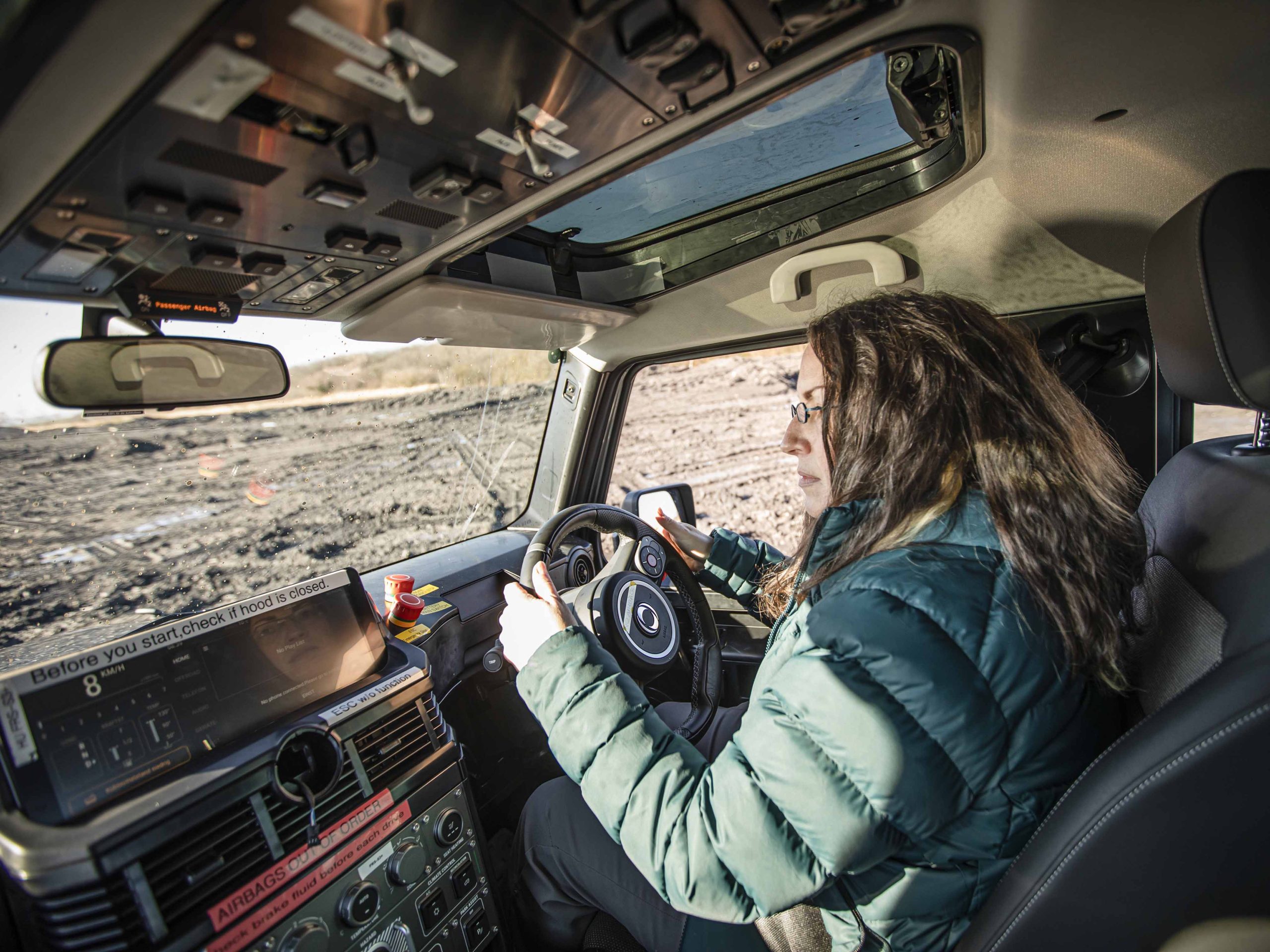 Author drives a right hand drive off road vehicle.