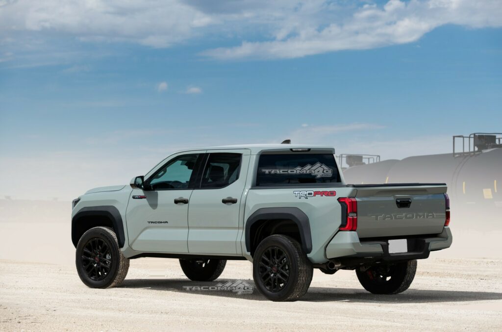 Rendering of the 2024 Tacoma in a gray color.