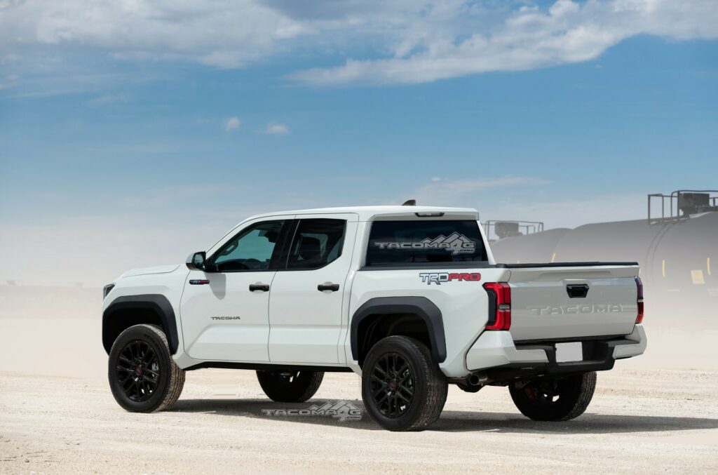 Rendering of the 2024 Tacoma in a white color.