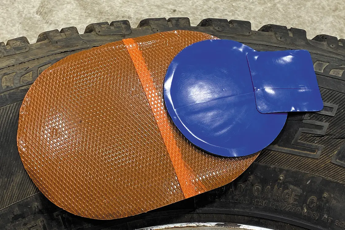 The Extreme Outback Products tire repair kit includes patches from mini to massive
