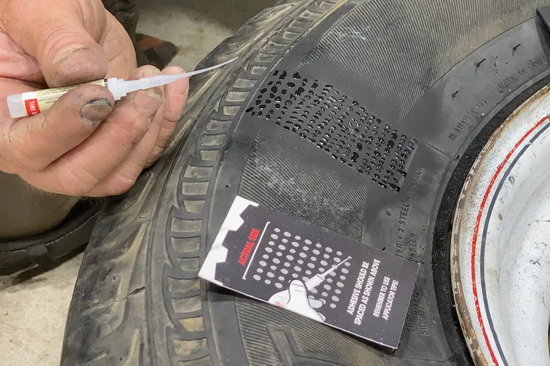 Carefully apply adhesive droplets