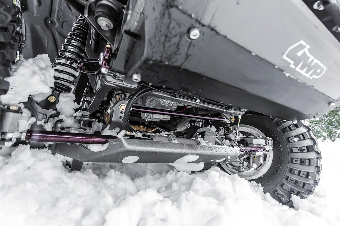 Tucked deep between the 40-inch Mickey Thompsons is the solid-axle front.