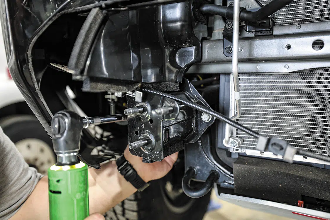 The front crash bar mounts from both sides were removed