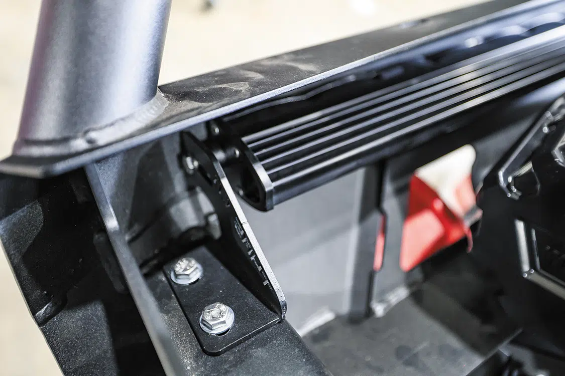The supplied lightbar mounts are installed to the inside of the bumper