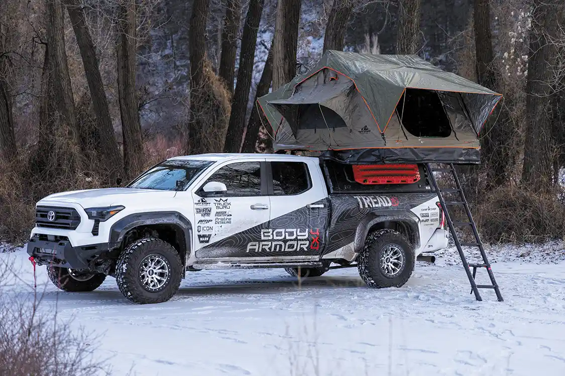 Rooftop tent setup on tacoma