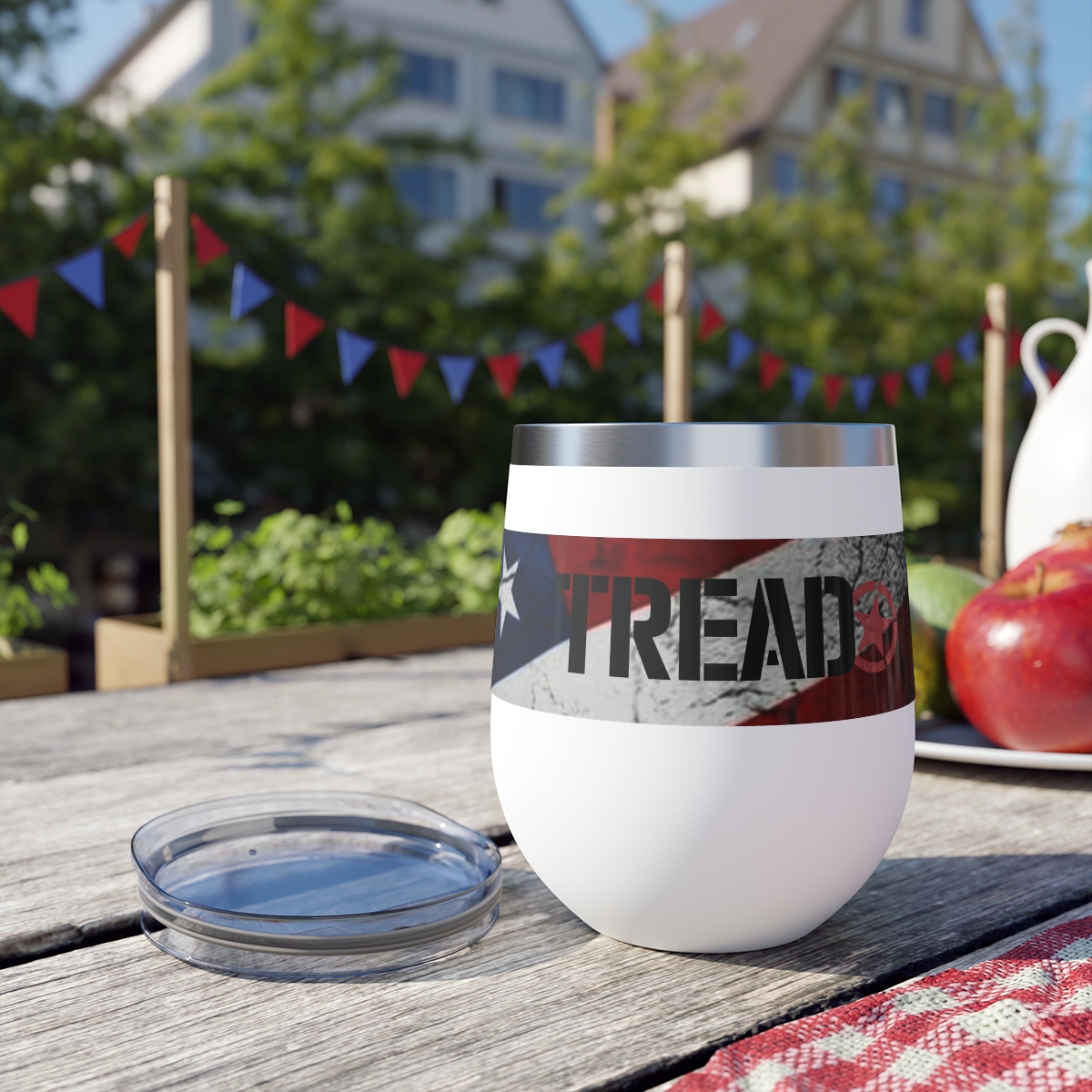 Tread Patriotic American Flag Tumbler, Copper Vacuum Insulated Cup 12oz